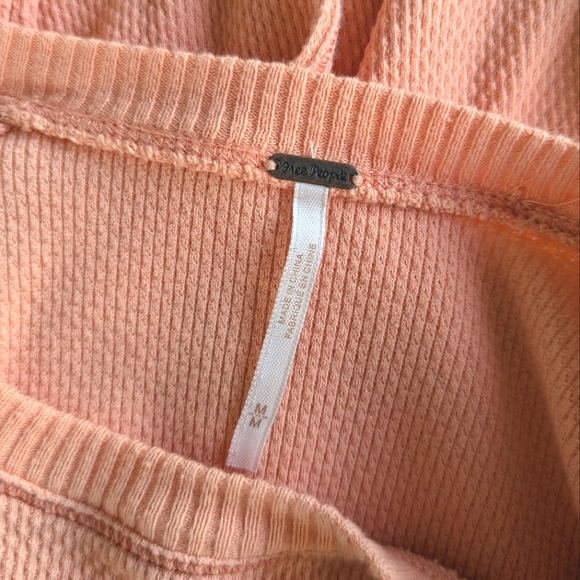 Free People In The Mix Orange Sherbet Cuff Detail Waffle Thermal Knit Top - Picture 4 of 13